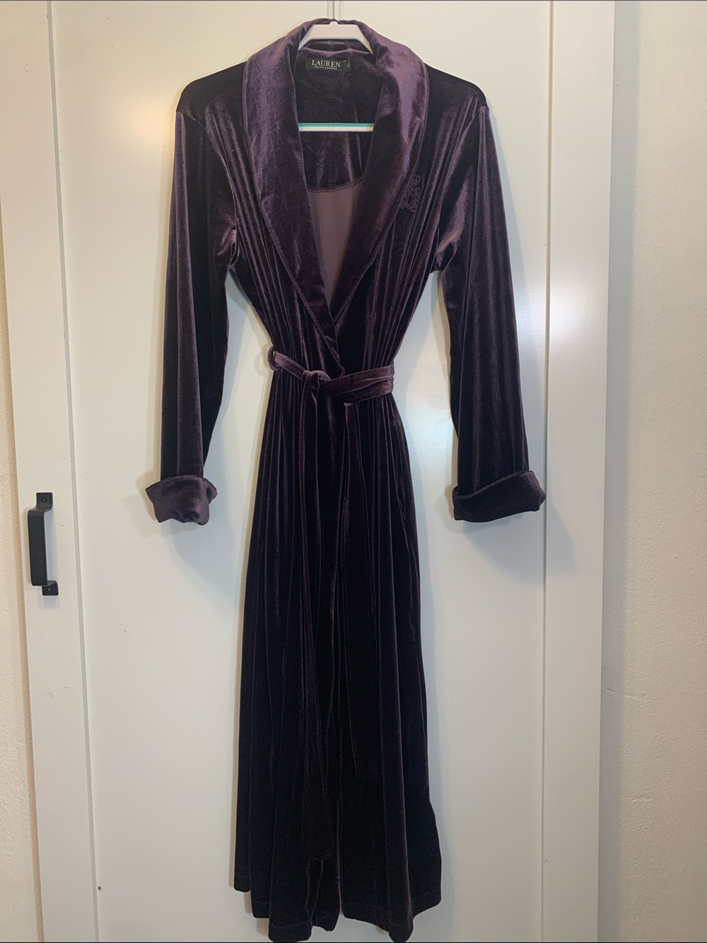 Lauren Ralph Lauren Plum Velvet Belted Bathrobe Purple Luxury Old Money